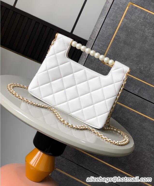 Good Product Chanel Shiny Lambskin Small Shopping bag with Pearls AS5413 White 2025
