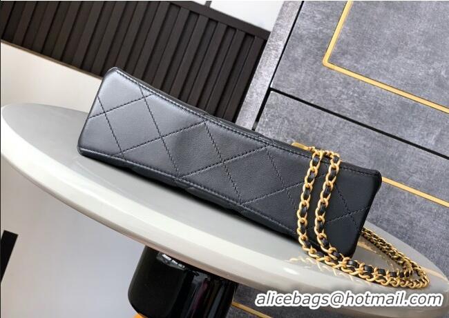 Good Quality Chanel Shiny Lambskin Small Shopping bag with Pearls AS5413 Black 2025