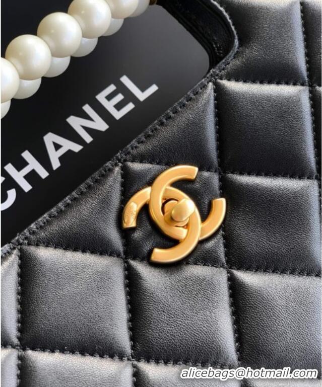 Good Quality Chanel Shiny Lambskin Small Shopping bag with Pearls AS5413 Black 2025