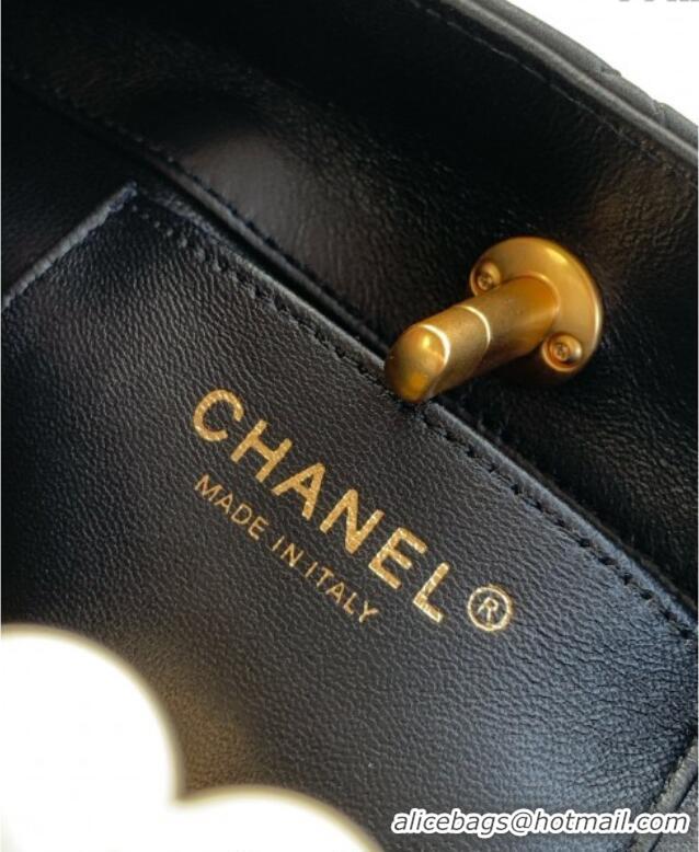 Good Quality Chanel Shiny Lambskin Small Shopping bag with Pearls AS5413 Black 2025