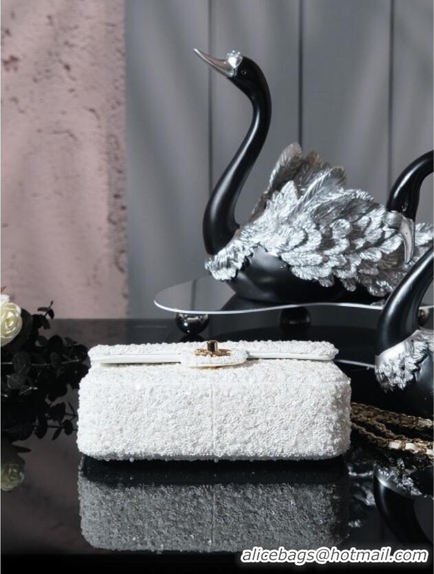 Promotional Chanel Sequins & Pearls Classic Mini Flap Bag A69900 White 2025 Fall/Winter