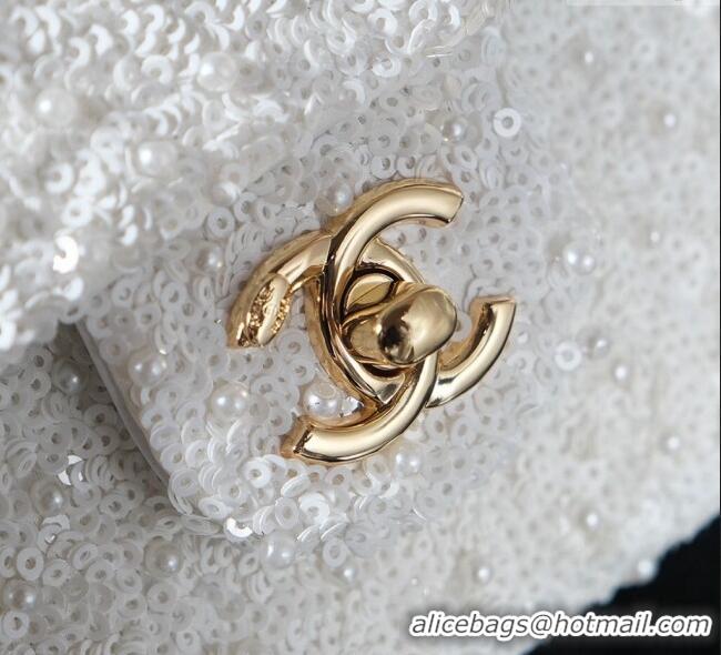 Promotional Chanel Sequins & Pearls Classic Mini Flap Bag A69900 White 2025 Fall/Winter