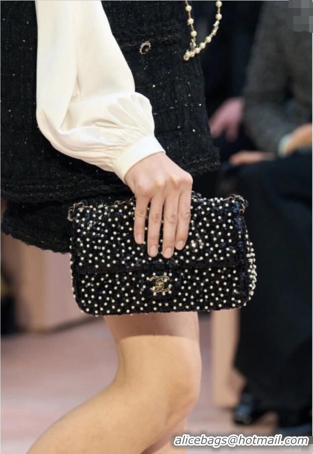 Buy Fashionable Chanel Sequins & Pearls Classic Mini Flap Bag A69900 Black 2025 Fall/Winter
