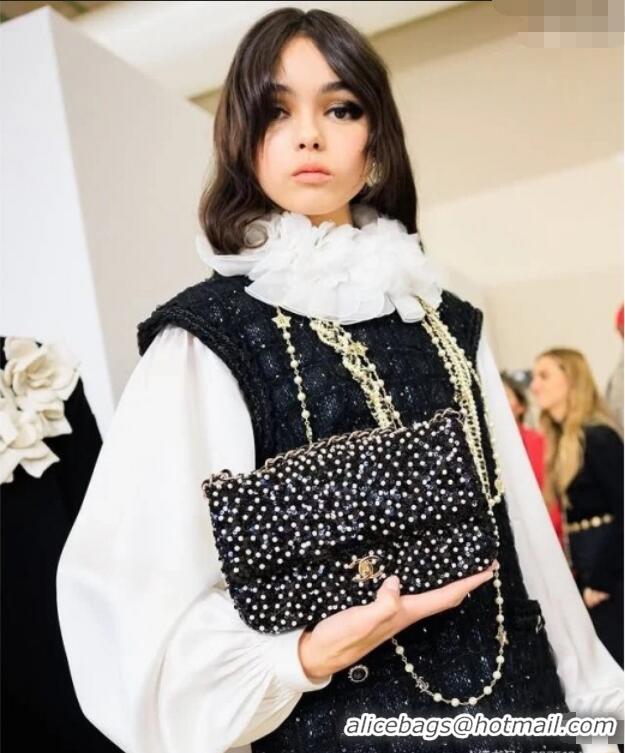 Buy Fashionable Chanel Sequins & Pearls Classic Mini Flap Bag A69900 Black 2025 Fall/Winter