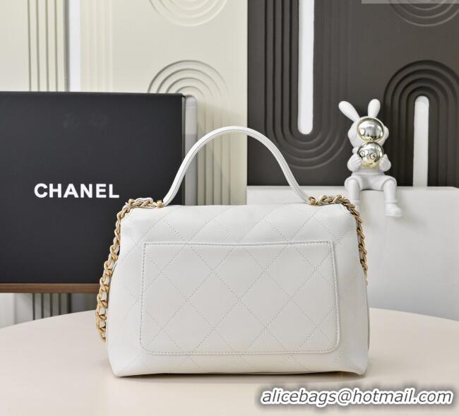 Good Looking Chanel Calfskin Large Flap Bag with Top Handle AS5467 White 2025