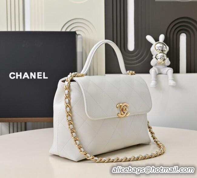 Good Looking Chanel Calfskin Large Flap Bag with Top Handle AS5467 White 2025