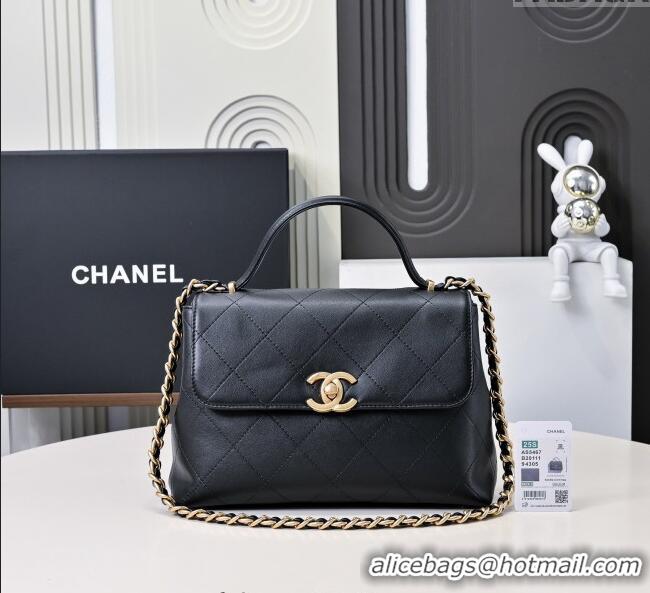 Best Price Chanel Calfskin Large Flap Bag with Top Handle AS5467 Black 2025