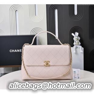 Top Grade Chanel Calfskin Maxi Flap Bag with Top Handle AS5543 Light Pink 2025
