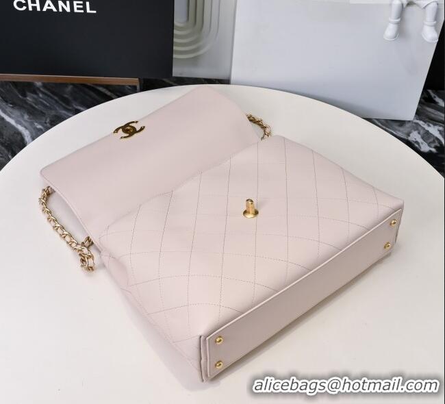 Top Grade Chanel Calfskin Maxi Flap Bag with Top Handle AS5543 Light Pink 2025