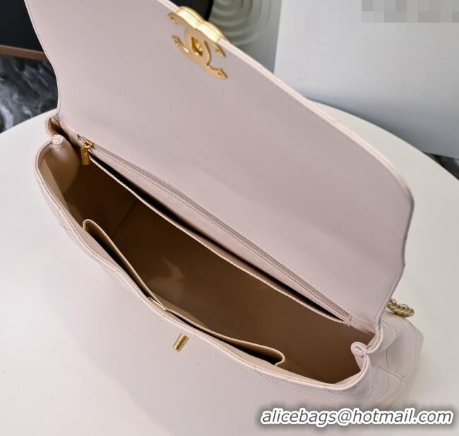 Top Grade Chanel Calfskin Maxi Flap Bag with Top Handle AS5543 Light Pink 2025