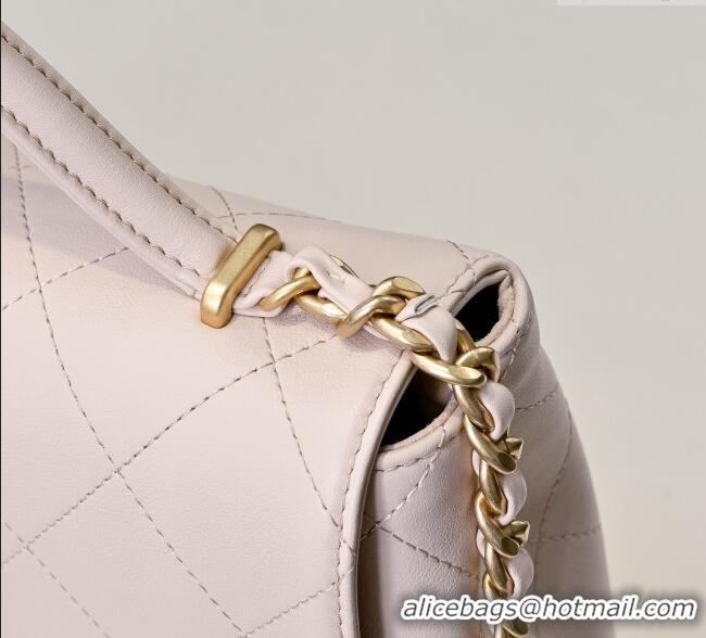 Top Grade Chanel Calfskin Maxi Flap Bag with Top Handle AS5543 Light Pink 2025