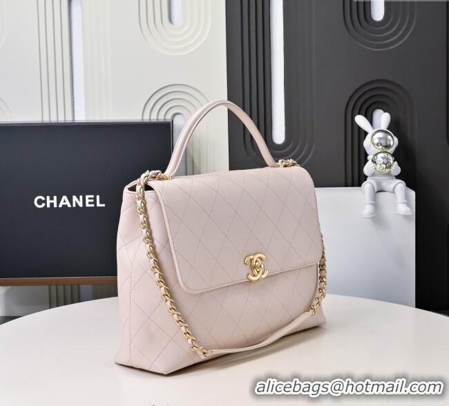 Top Grade Chanel Calfskin Maxi Flap Bag with Top Handle AS5543 Light Pink 2025