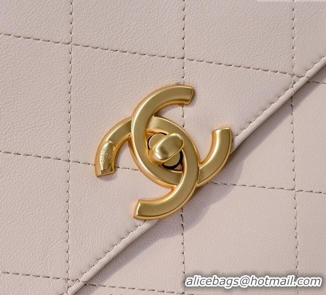 Top Grade Chanel Calfskin Maxi Flap Bag with Top Handle AS5543 Light Pink 2025