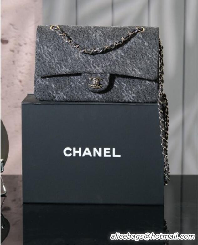 Buy Inexpensive Chanel Printed Denim Classic Medium Flap Bag A01112 Black 2025