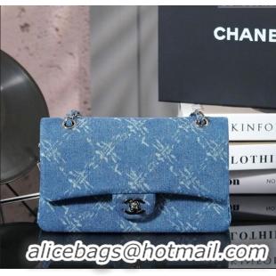 Grade Quality Chanel Printed Denim Classic Medium Flap Bag A01112 Blue 2025