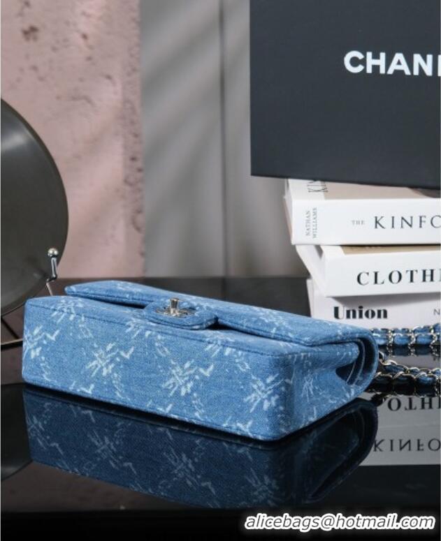 Grade Quality Chanel Printed Denim Classic Medium Flap Bag A01112 Blue 2025