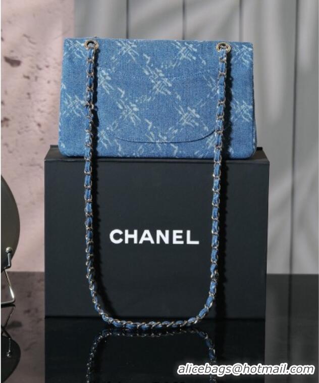 Grade Quality Chanel Printed Denim Classic Medium Flap Bag A01112 Blue 2025