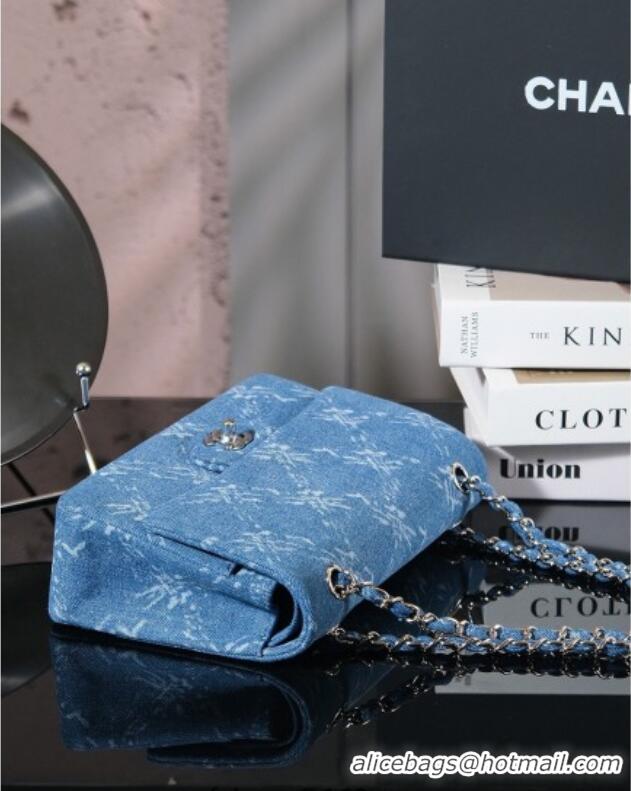 Grade Quality Chanel Printed Denim Classic Medium Flap Bag A01112 Blue 2025