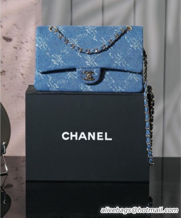 Grade Quality Chanel Printed Denim Classic Medium Flap Bag A01112 Blue 2025