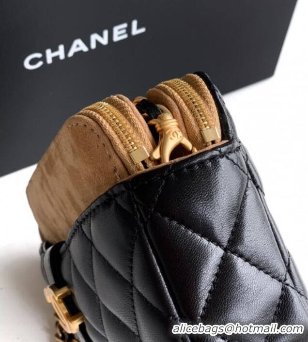 Promotional Chanel Suede & Shiny Lambskin Zipped Phone Holder with Chain AP4743 Black/Beige 2025