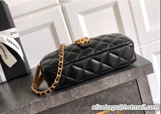 Promotional Chanel Suede & Shiny Lambskin Zipped Phone Holder with Chain AP4743 Black/Beige 2025