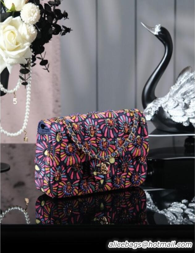 New Design Chanel Mixed Fiber & Embroidery Mini Classic Flap Bag A69900 Navy Blue/Multicolored 2025