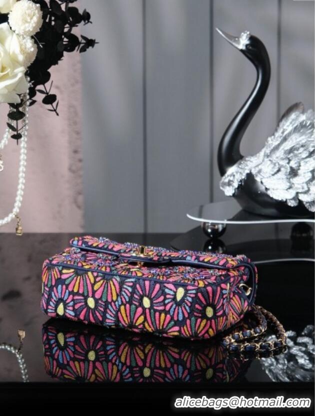 New Design Chanel Mixed Fiber & Embroidery Mini Classic Flap Bag A69900 Navy Blue/Multicolored 2025