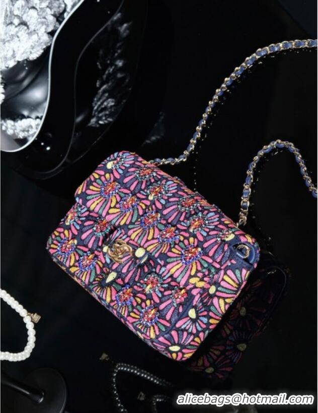 New Design Chanel Mixed Fiber & Embroidery Mini Classic Flap Bag A69900 Navy Blue/Multicolored 2025