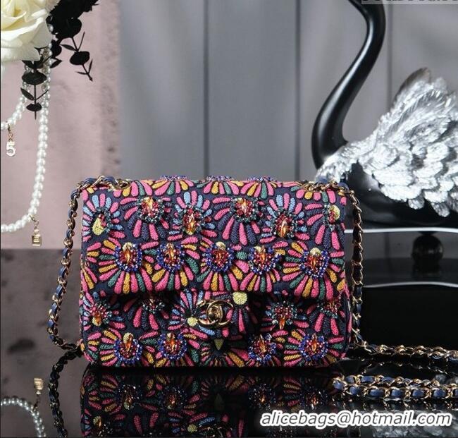 New Design Chanel Mixed Fiber & Embroidery Mini Classic Flap Bag A69900 Navy Blue/Multicolored 2025