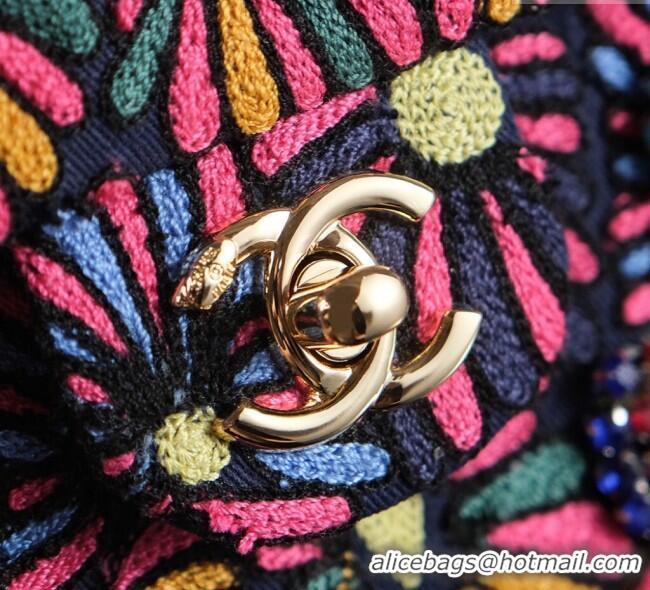 New Design Chanel Mixed Fiber & Embroidery Mini Classic Flap Bag A69900 Navy Blue/Multicolored 2025