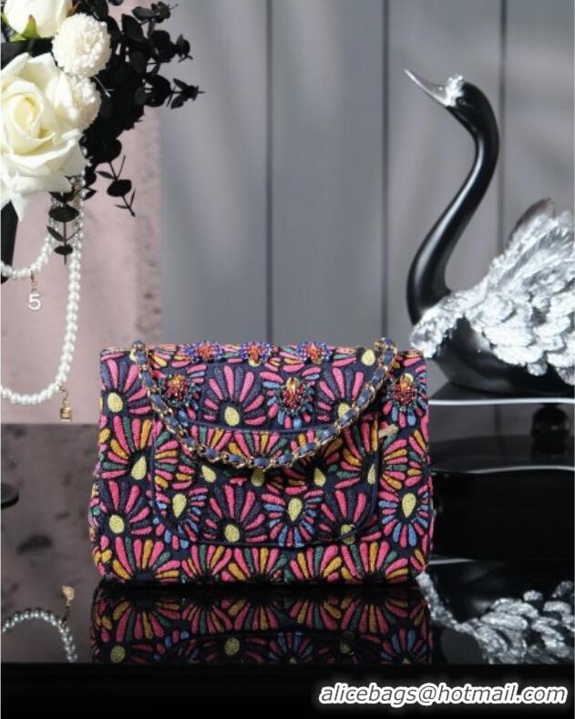 New Design Chanel Mixed Fiber & Embroidery Mini Classic Flap Bag A69900 Navy Blue/Multicolored 2025