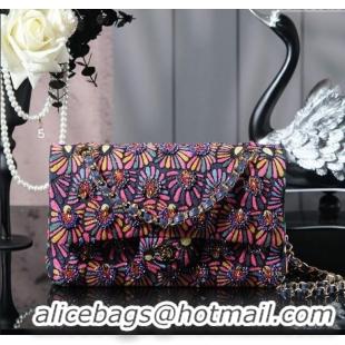 Well Crafted Chanel Mixed Fiber & Embroidery Classic Medium Flap Bag A01112 Navy Blue/Multicolored 2025