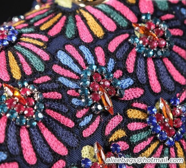 Well Crafted Chanel Mixed Fiber & Embroidery Classic Medium Flap Bag A01112 Navy Blue/Multicolored 2025