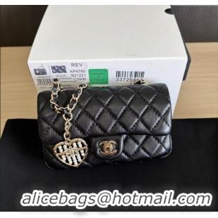 Grade Design Chanel Lambskin Classic Mini Bag with hook and Heart Charm AP4760 Black 2025