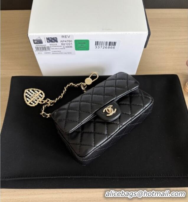 Grade Design Chanel Lambskin Classic Mini Bag with hook and Heart Charm AP4760 Black 2025