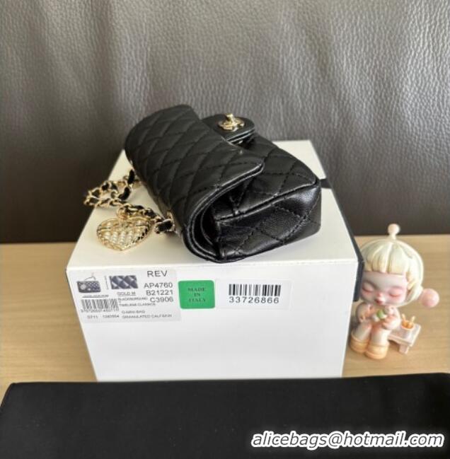 Grade Design Chanel Lambskin Classic Mini Bag with hook and Heart Charm AP4760 Black 2025