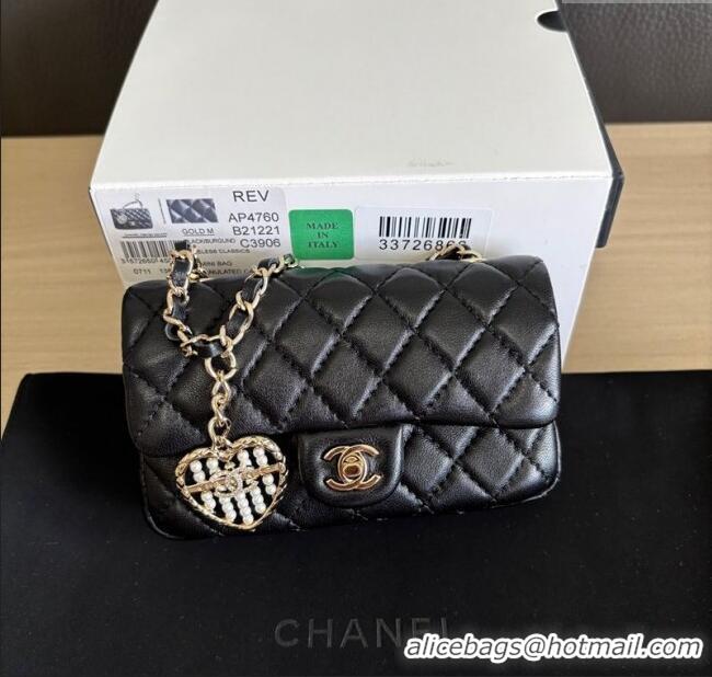 Grade Design Chanel Lambskin Classic Mini Bag with hook and Heart Charm AP4760 Black 2025
