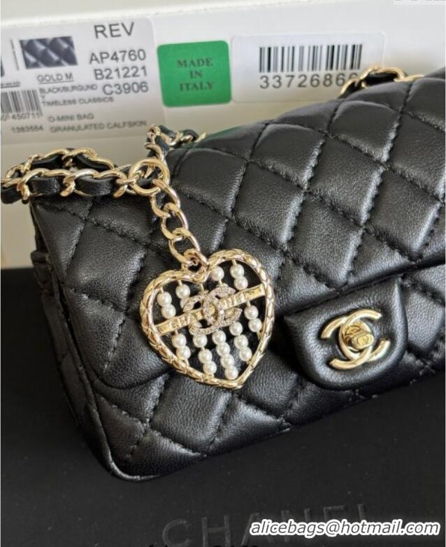 Grade Design Chanel Lambskin Classic Mini Bag with hook and Heart Charm AP4760 Black 2025