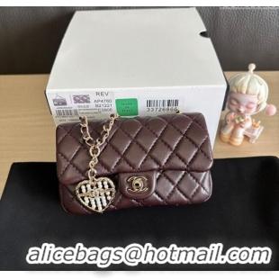 Best Quality Chanel Lambskin Classic Mini Bag with hook and Heart Charm AP4760 Dark Brown 2025