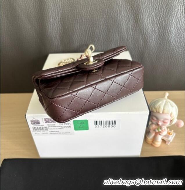 Best Quality Chanel Lambskin Classic Mini Bag with hook and Heart Charm AP4760 Dark Brown 2025