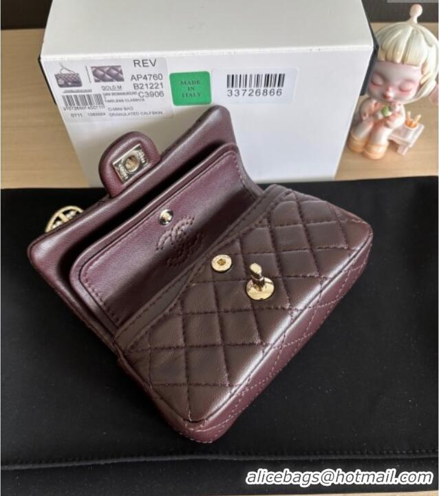 Best Quality Chanel Lambskin Classic Mini Bag with hook and Heart Charm AP4760 Dark Brown 2025