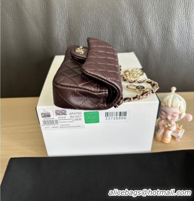 Best Quality Chanel Lambskin Classic Mini Bag with hook and Heart Charm AP4760 Dark Brown 2025