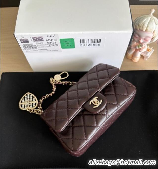 Best Quality Chanel Lambskin Classic Mini Bag with hook and Heart Charm AP4760 Dark Brown 2025