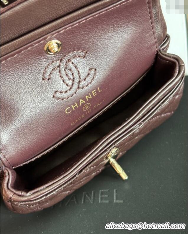 Best Quality Chanel Lambskin Classic Mini Bag with hook and Heart Charm AP4760 Dark Brown 2025