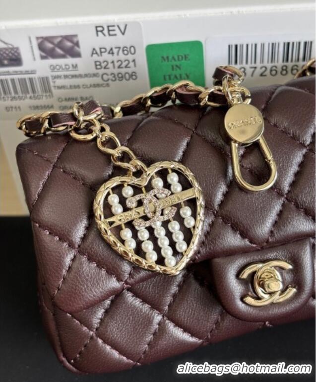 Best Quality Chanel Lambskin Classic Mini Bag with hook and Heart Charm AP4760 Dark Brown 2025