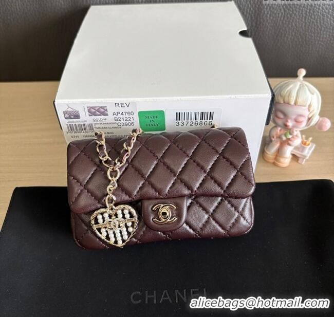 Best Quality Chanel Lambskin Classic Mini Bag with hook and Heart Charm AP4760 Dark Brown 2025