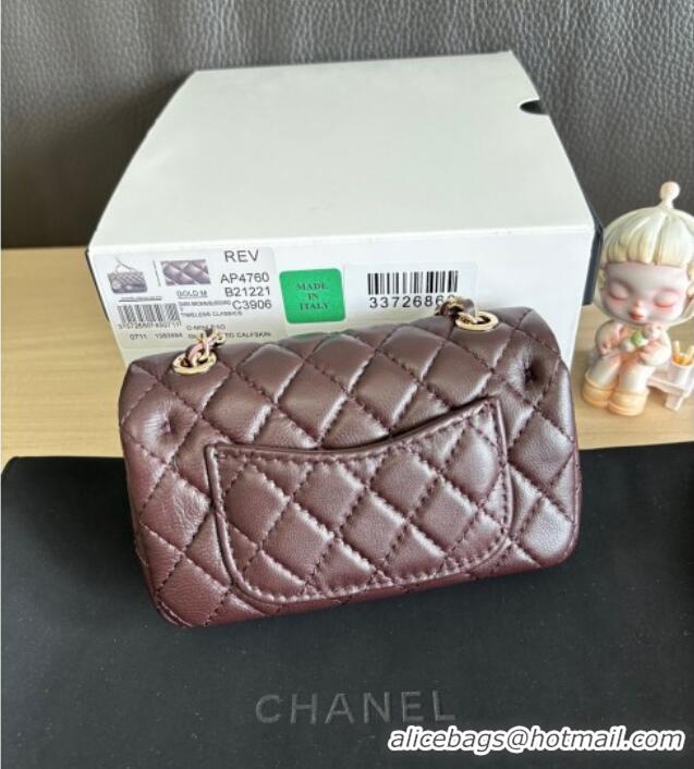 Best Quality Chanel Lambskin Classic Mini Bag with hook and Heart Charm AP4760 Dark Brown 2025