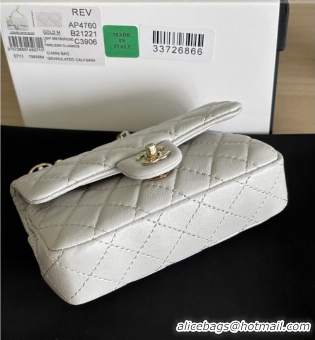 Reasonable Price Chanel Lambskin Classic Mini Bag with hook and Heart Charm AP4760 Light Grey 2025