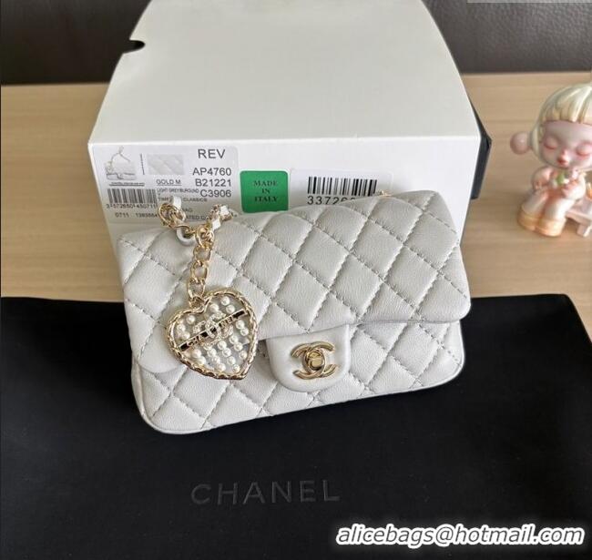 Reasonable Price Chanel Lambskin Classic Mini Bag with hook and Heart Charm AP4760 Light Grey 2025