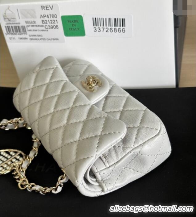 Reasonable Price Chanel Lambskin Classic Mini Bag with hook and Heart Charm AP4760 Light Grey 2025